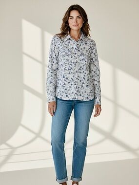 Levi's White & Blue Floral Pearl Snap Western Shirt | M